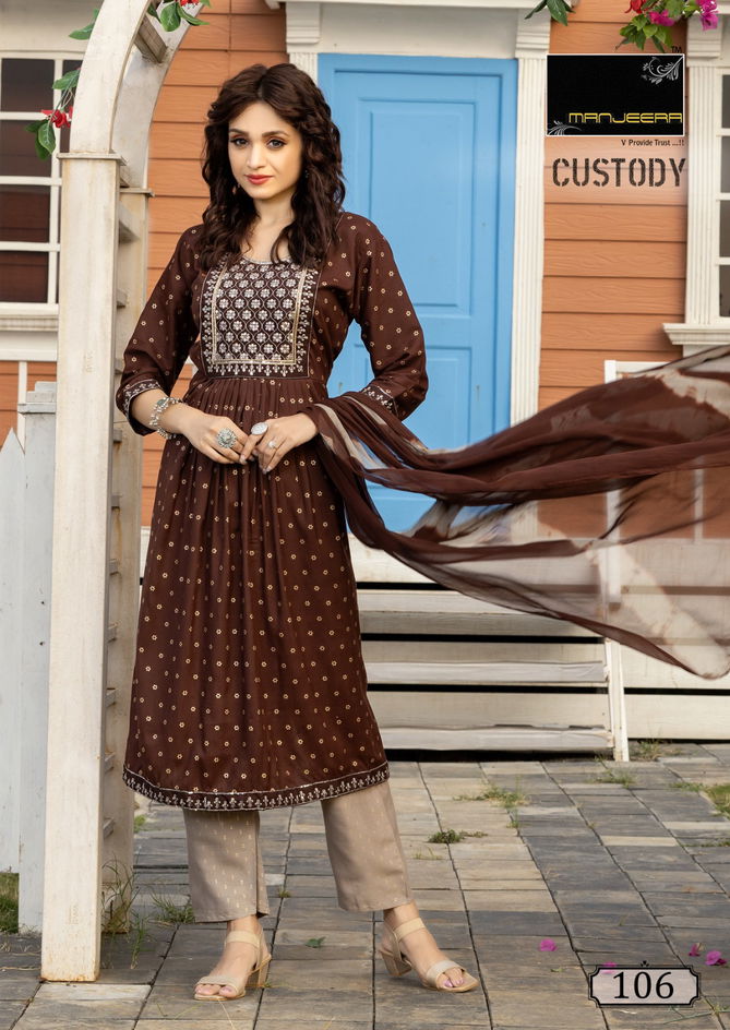 Custody By Manjeera Naira Cut Kurti With Bottom Dupatta Catalog
